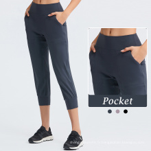Mesdames Capri pantalon avec téléphone Pocket Capri Joggers Gym rapide Dry Capri Pantal